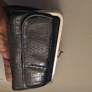 Elegant Black Crocodile-Embossed Clutch